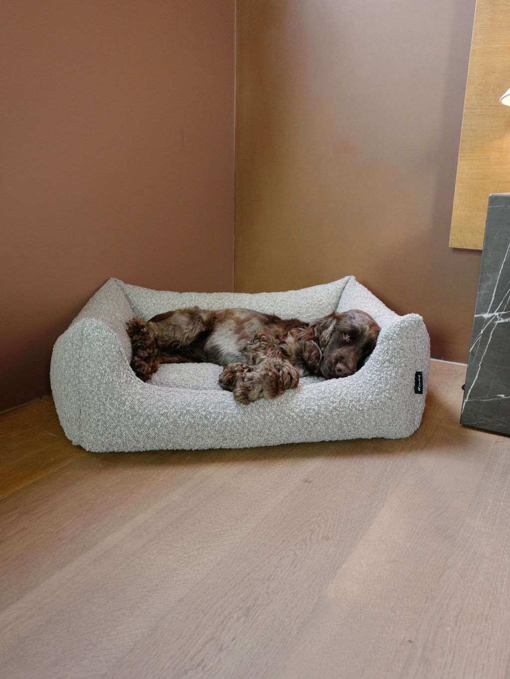 Billy bouclé dog bed in taupe