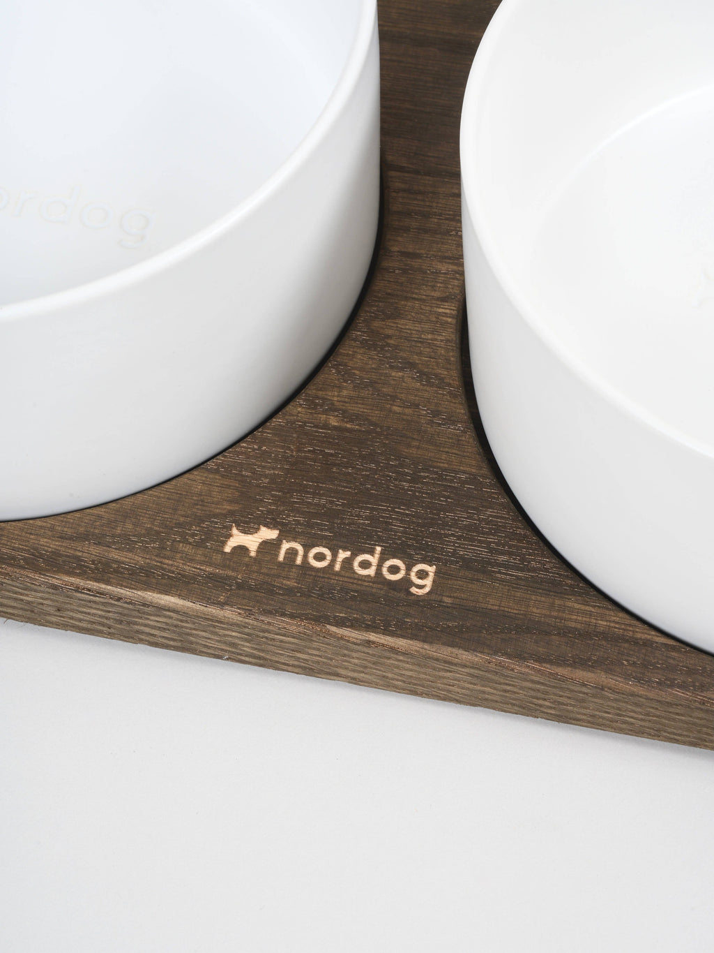 Barcelona oak double dog bowl, white ceramic
