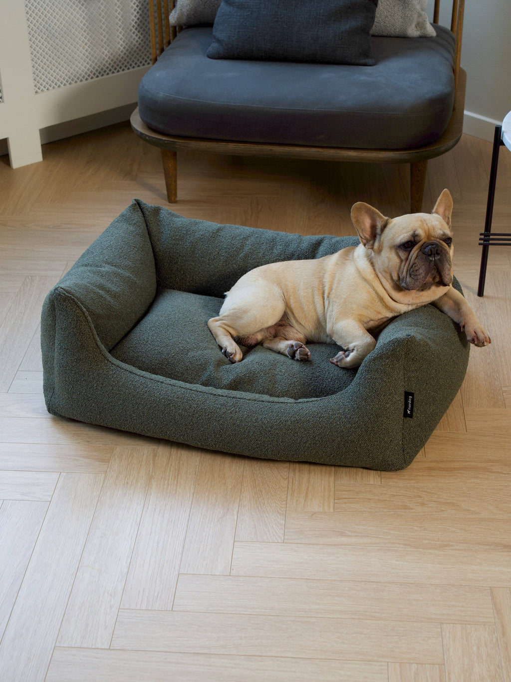 Billy bouclé dog bed in moss