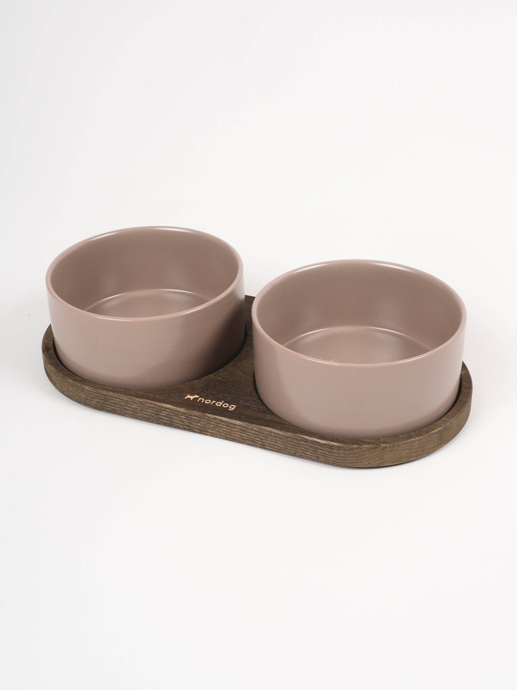 Barcelona oak double dog bowl, mocca ceramic