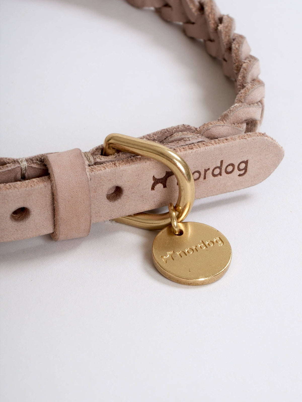 Hugo braided leather dog collar in taupe