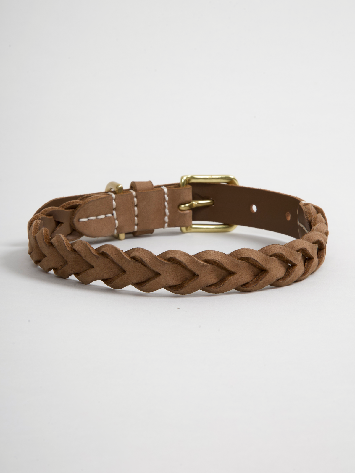 Hugo braided leather dog collar in nougat