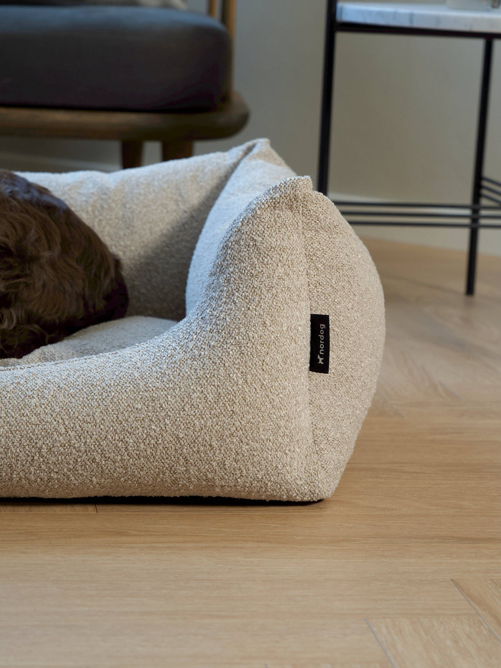 Billy bouclé dog bed in beige