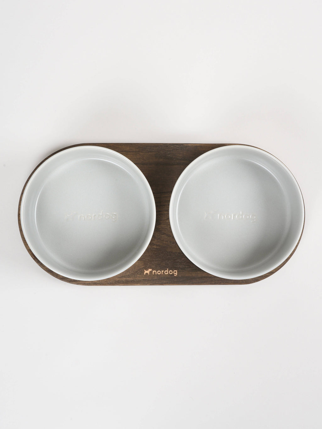 Barcelona oak double dog bowl, grey ceramic