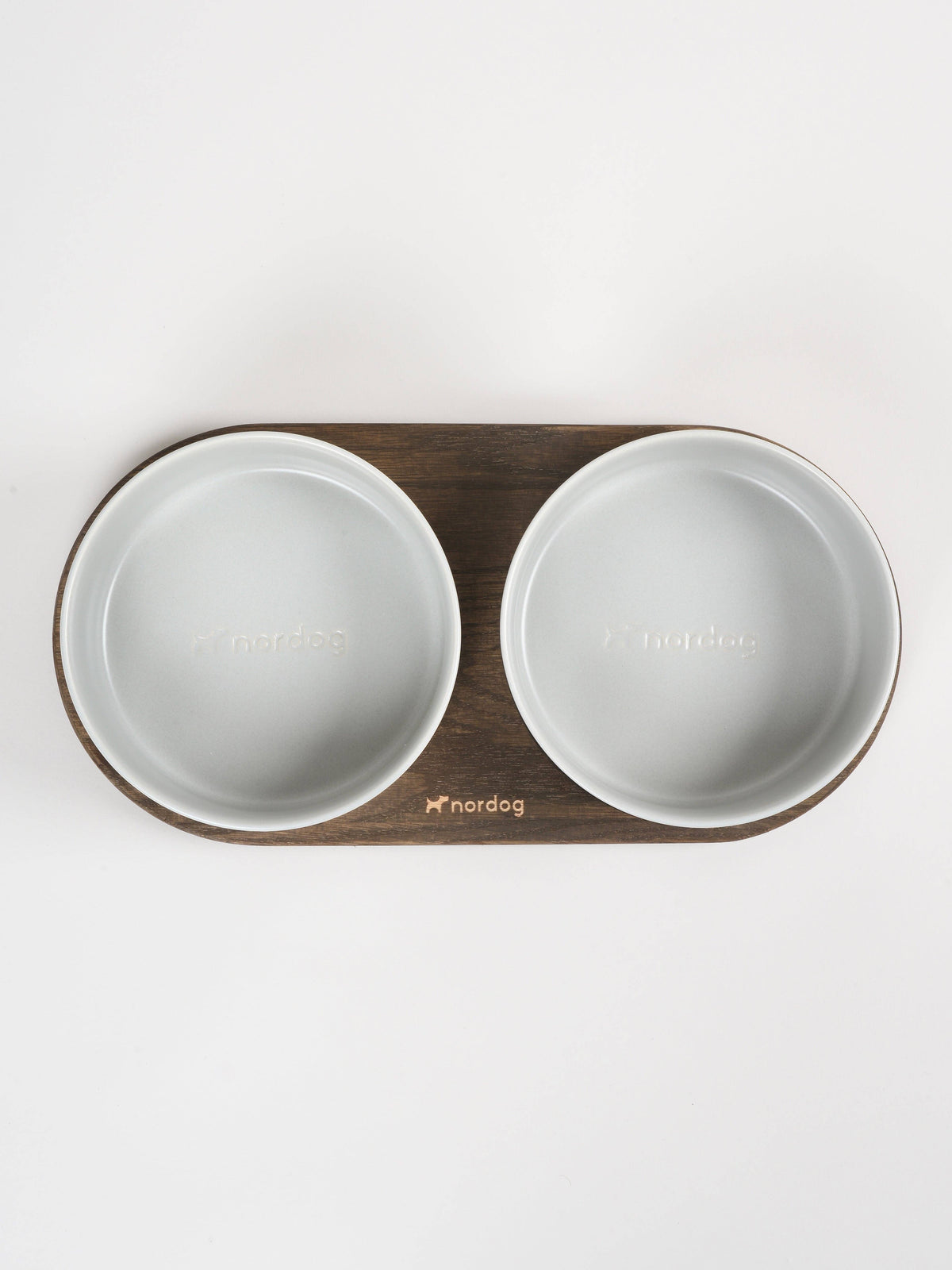 Barcelona oak double dog bowl, grey ceramic