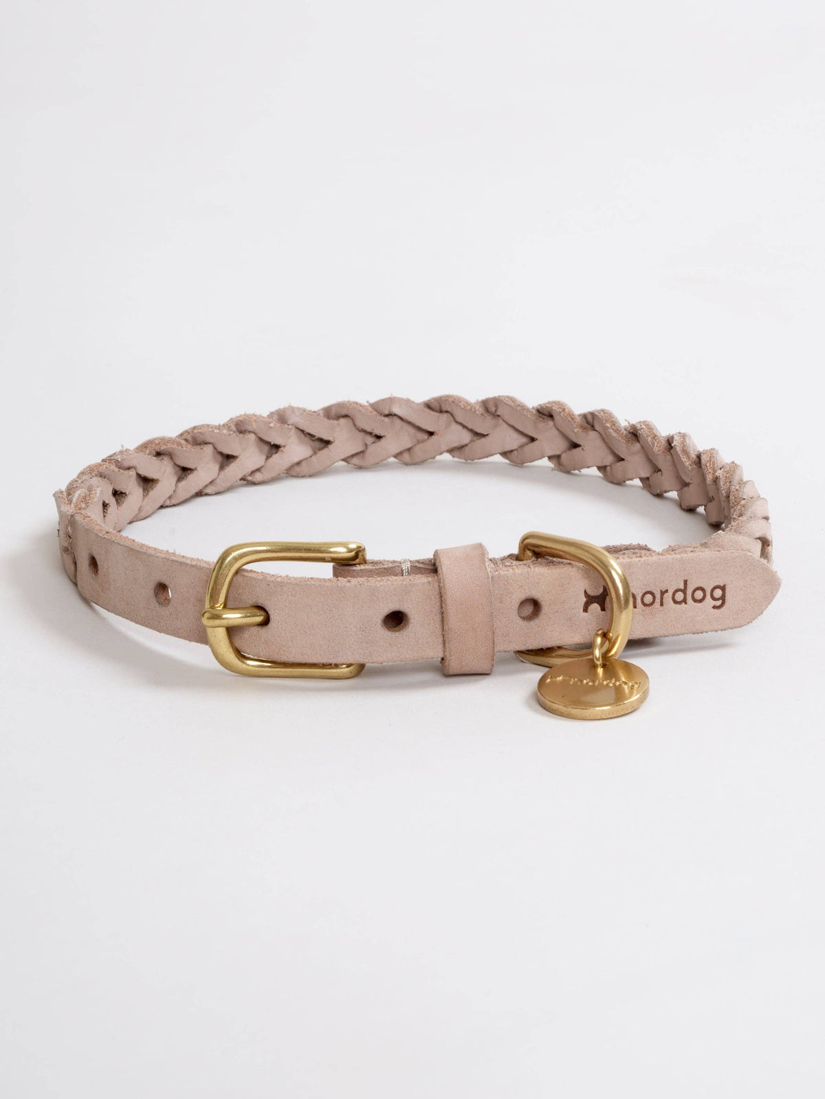 Hugo braided leather dog collar in taupe