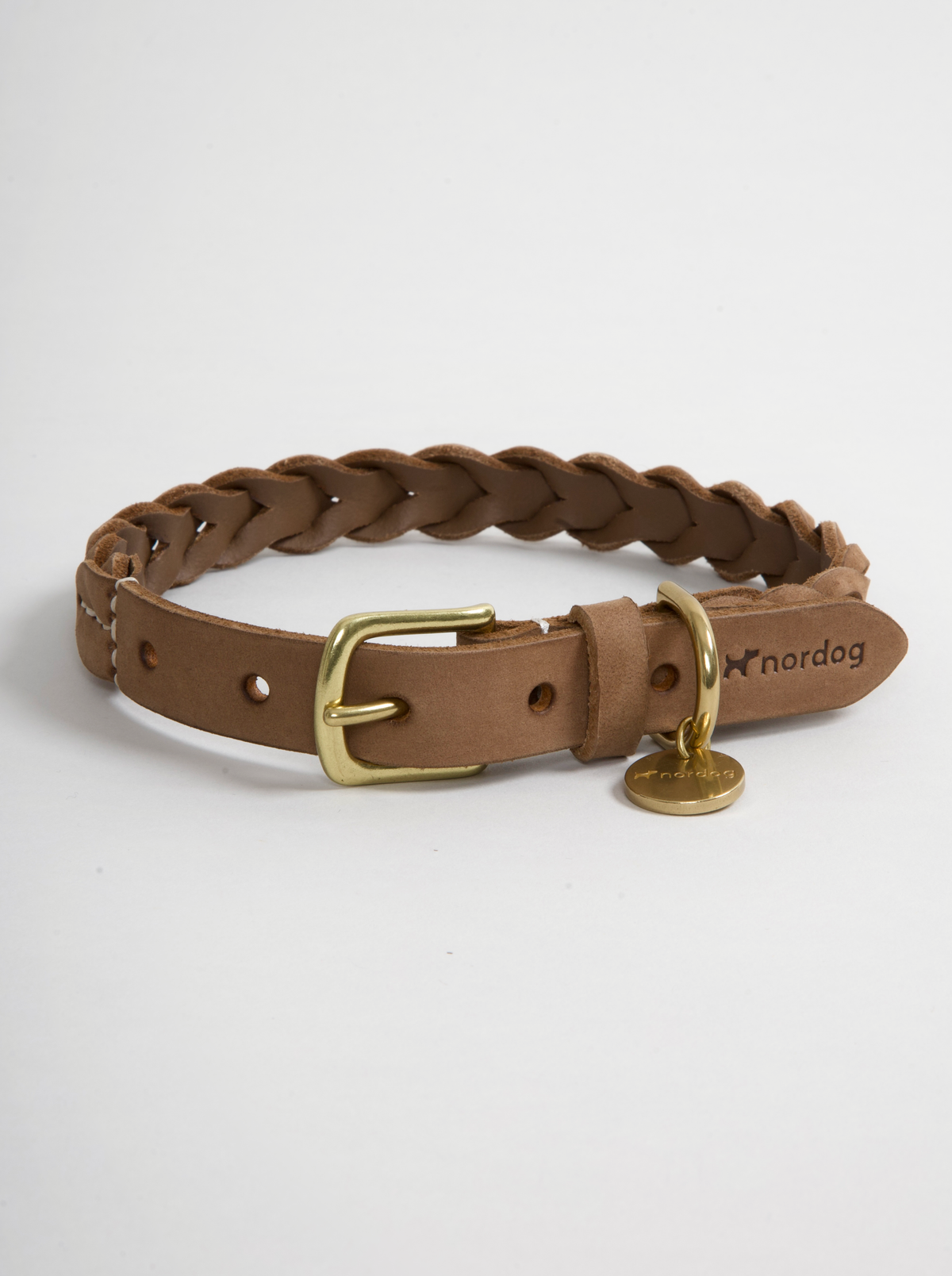 Hugo braided leather dog collar in nougat