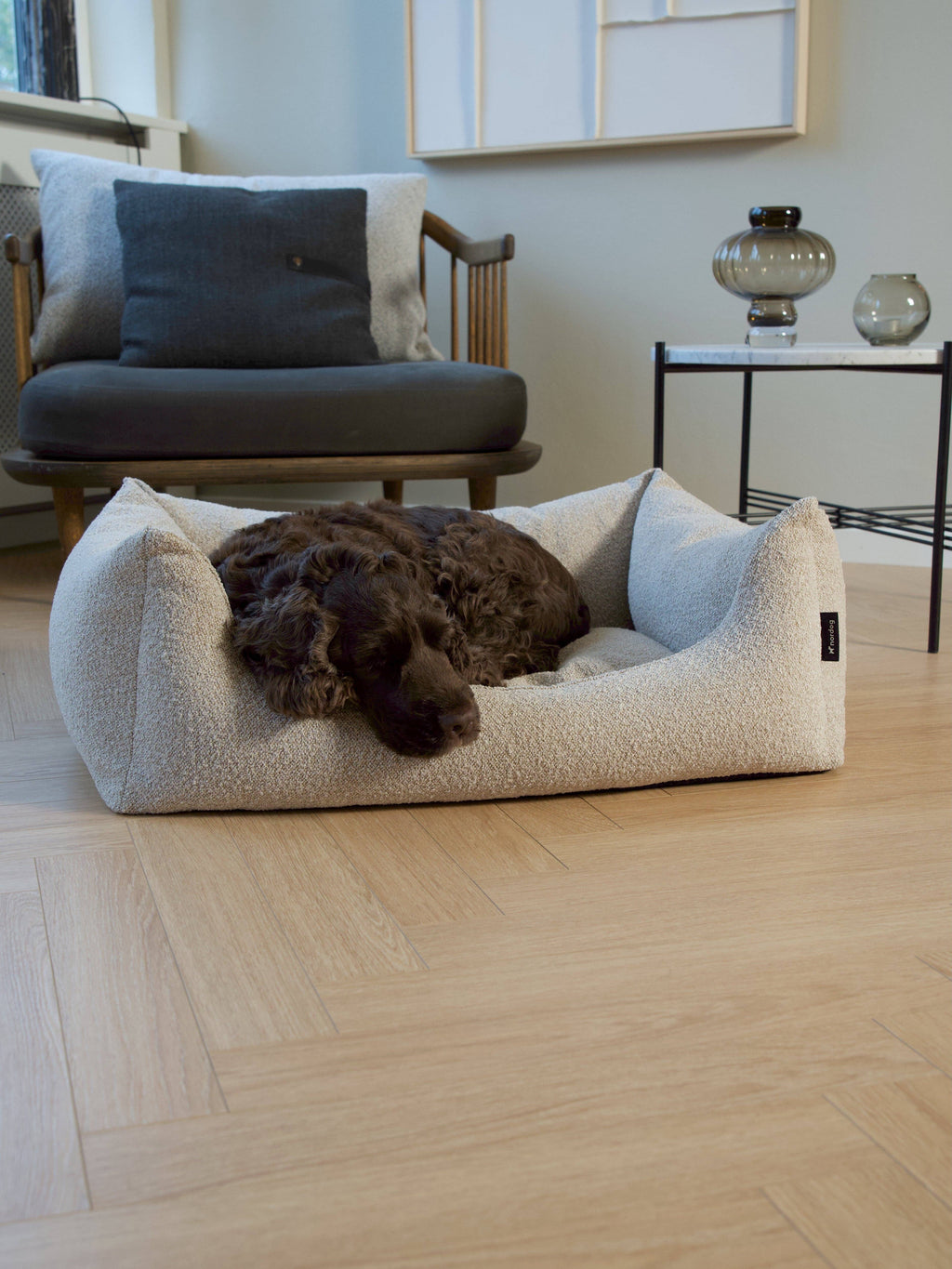 Billy bouclé dog bed in beige