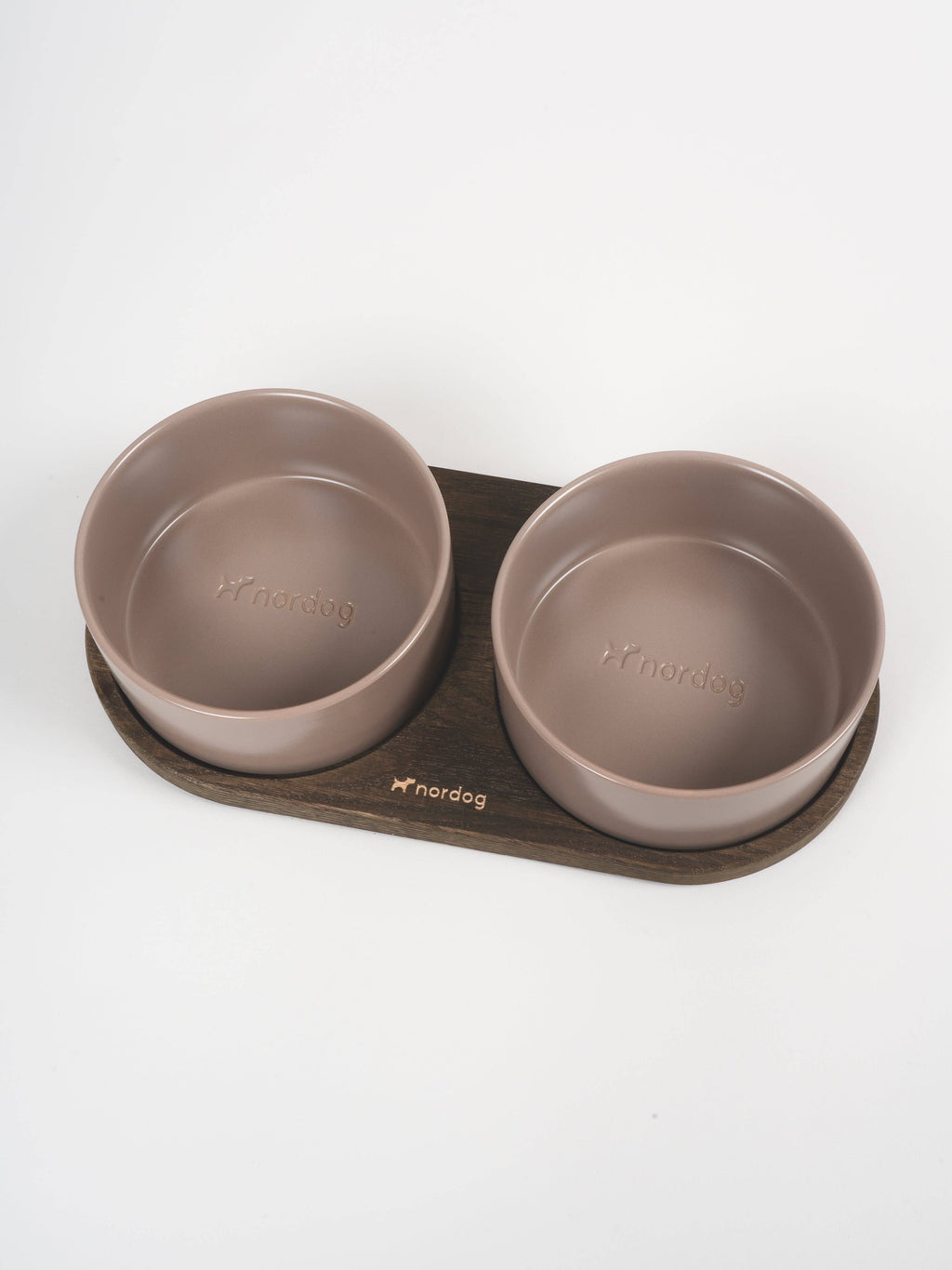 Barcelona oak double dog bowl, mocca ceramic