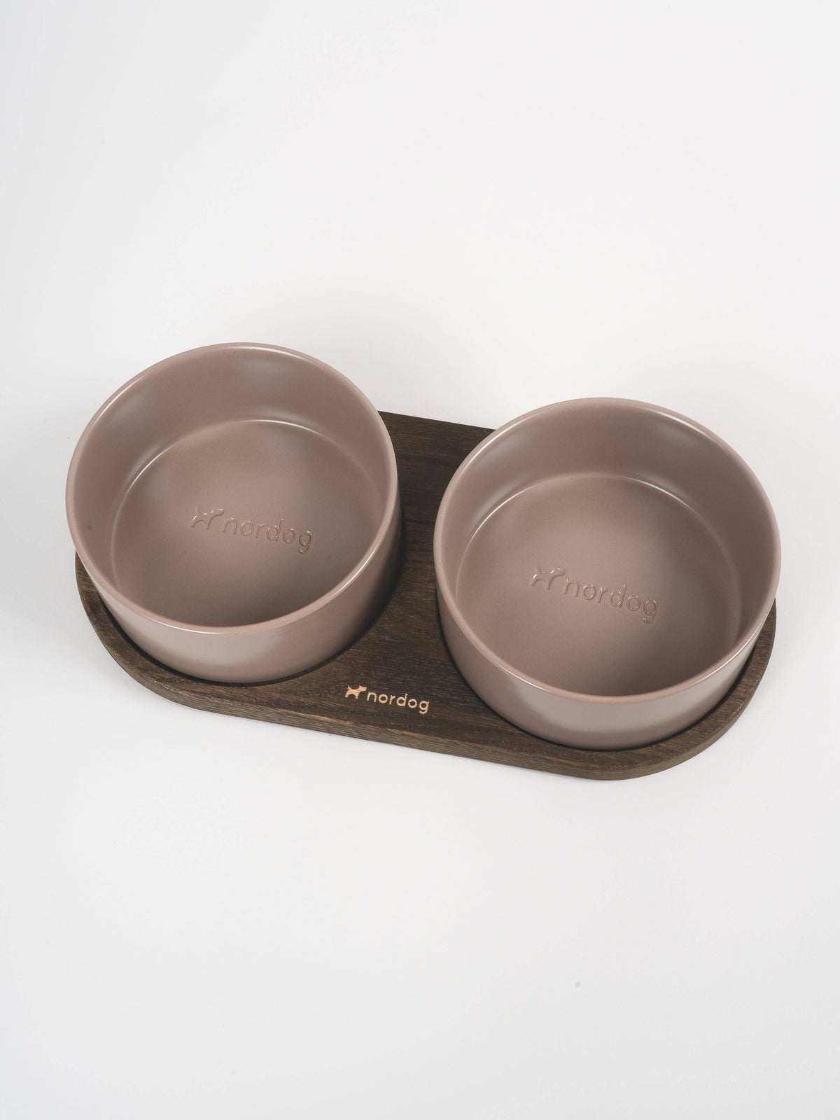 Barcelona oak double dog bowl, mocca ceramic
