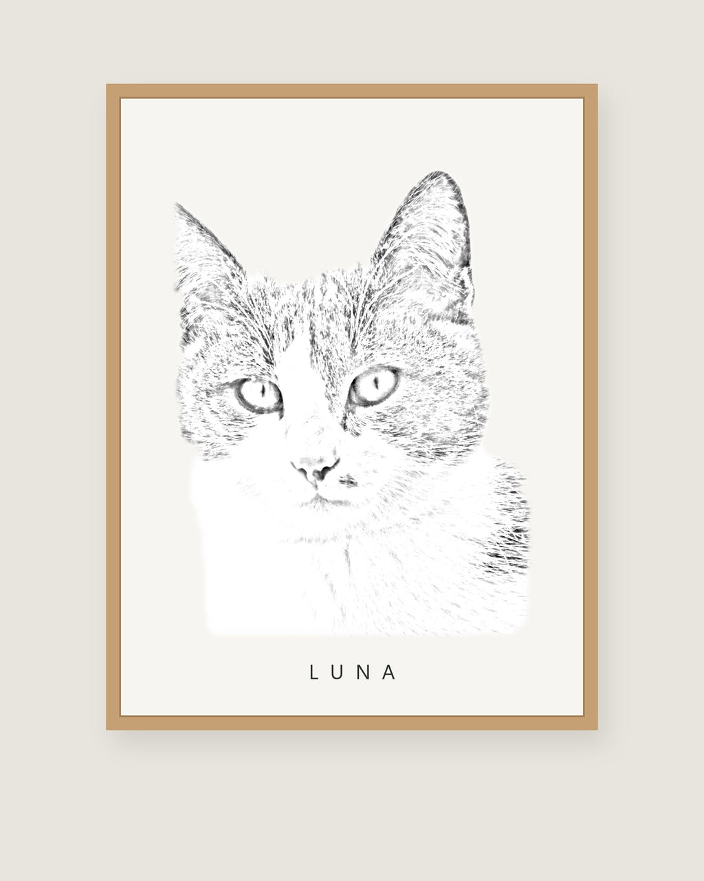 Custom cat portrait in Pencil Sketch style, framed poster