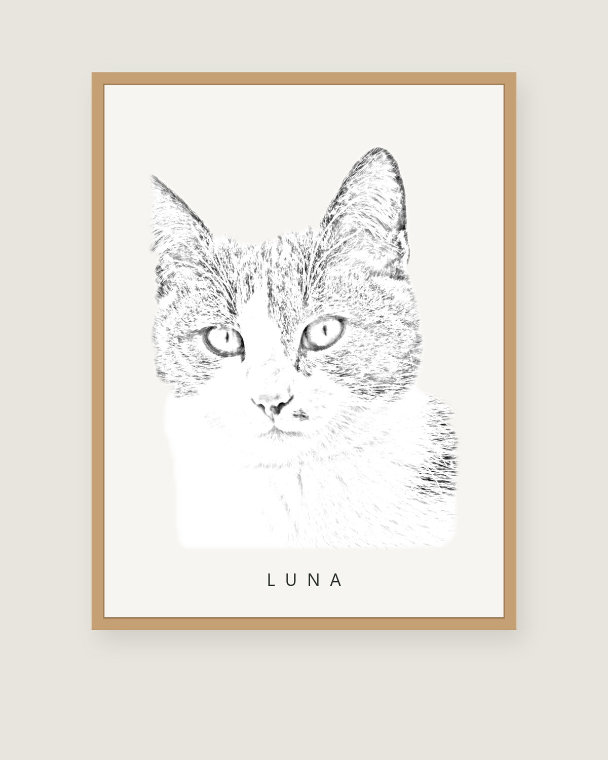 Custom cat portrait in Pencil Sketch style, framed poster