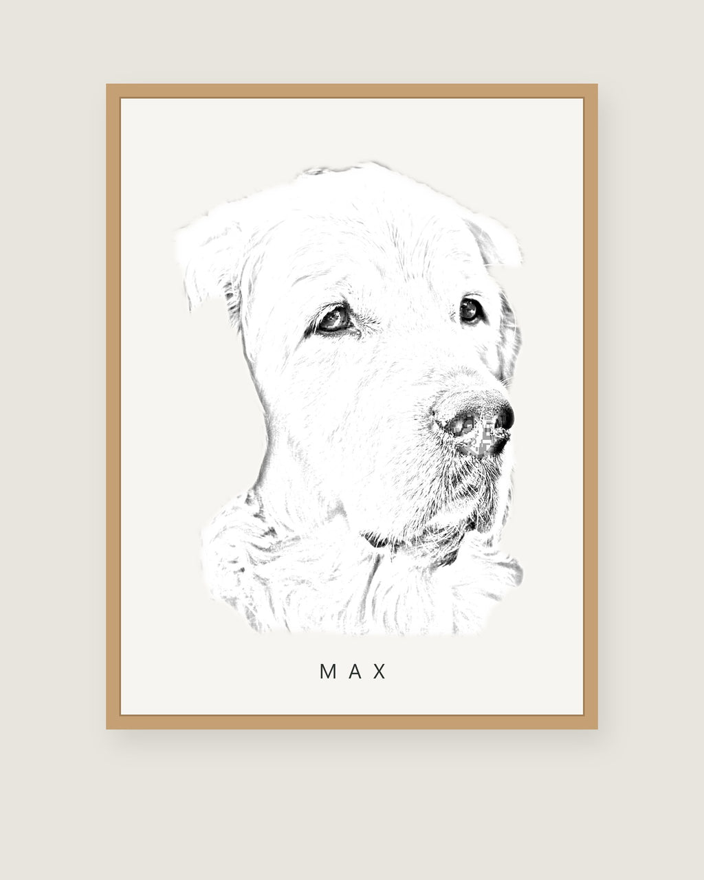 Custom dog portrait in Pencil Sketch style, framed poster