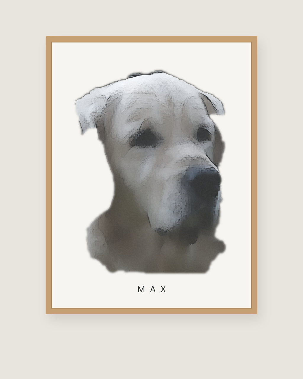 Custom dog portrait in Nordic Watercolor style, framed poster