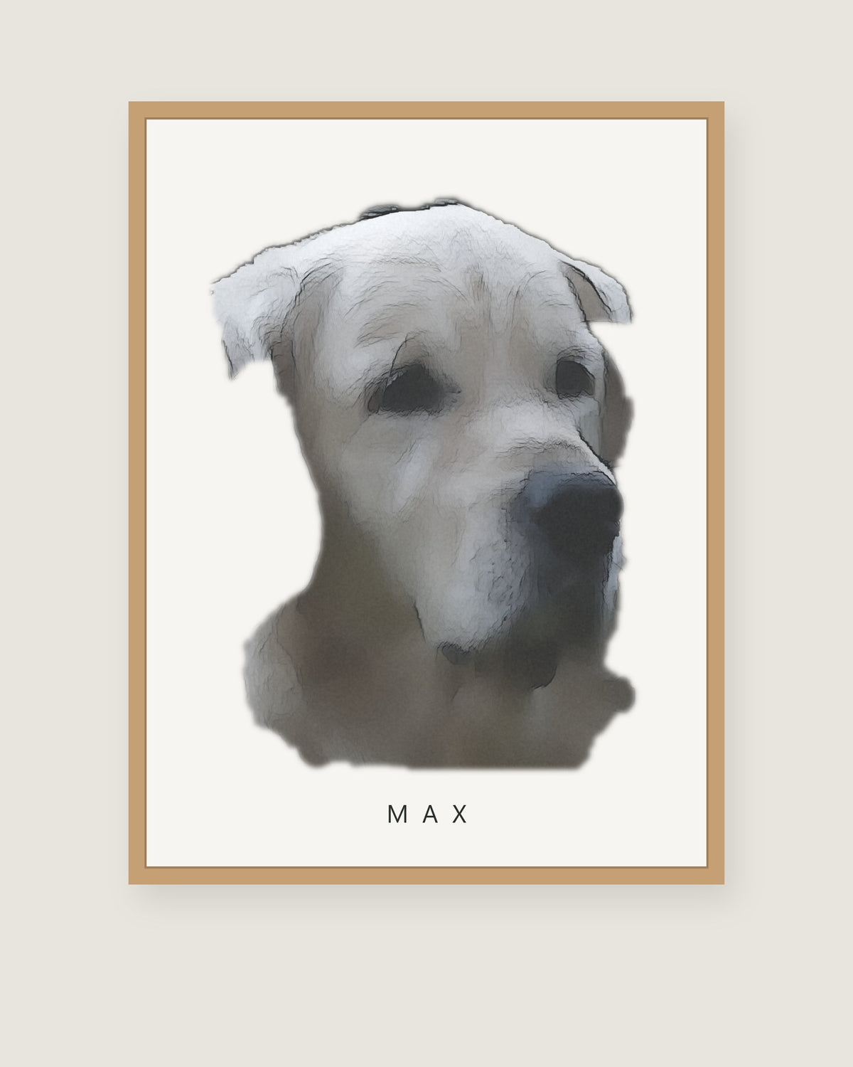 Custom dog portrait in Nordic Watercolor style, framed poster