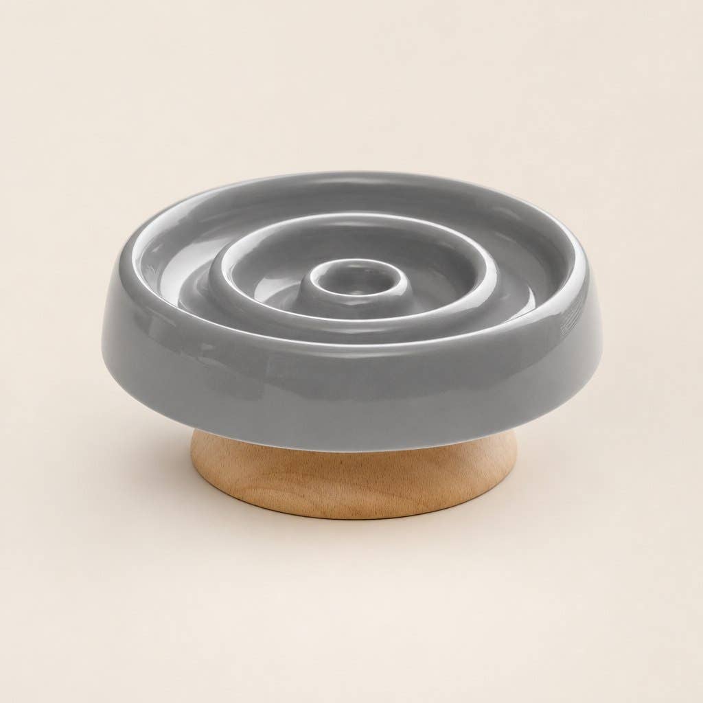 Ceramic slow feeder cat bowl in gray