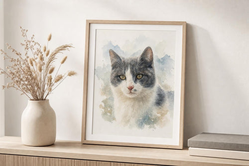 Digital pet portrait printed and framed at home