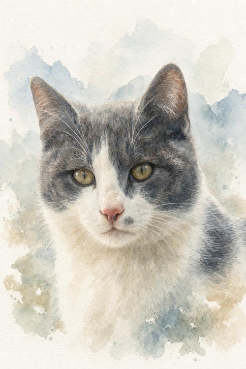 Digital pet portrait example, Nordic Watercolor style