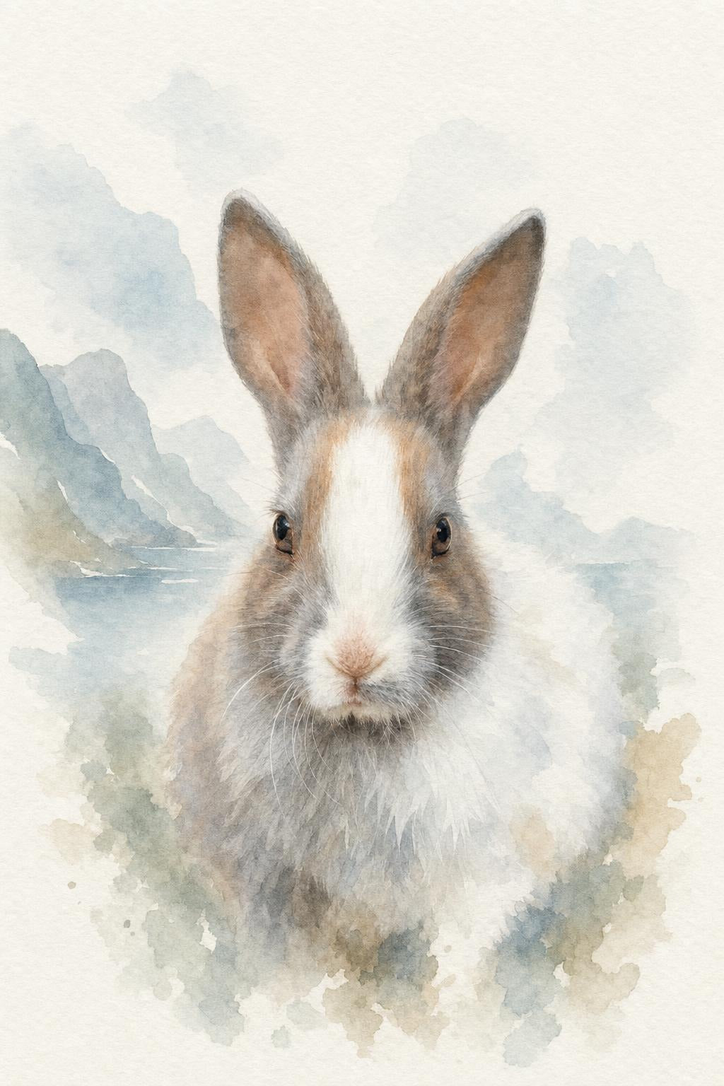 Rabbit portrait in Nordic Watercolor style
